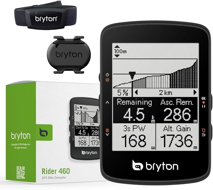 Bryton Rider 460 Sensor Bundle 2.6 Inch LCD GPS Bike Computer Innovative Navigation Assistance, Compatible with E-Bike and Bike Radar, 32hrs Long Battery Life, Bluetooth ANT Waterproof