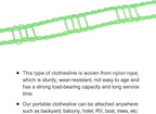 uxcell Portable Clothesline, 32.8ft Nylon Windproof Non-Slip Washing Line Rope for Courtyard Outdoor Travel Camping Laundry Drying, Green