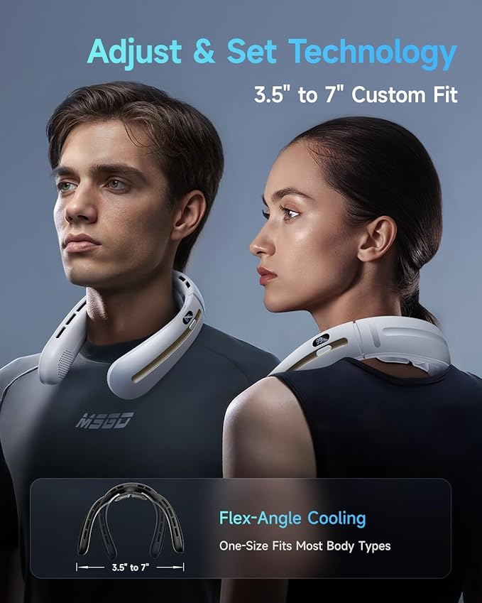 SWEETFULL Neck Fan, 3 Turbo Portable Fans with Neck Support, 4 Speed & LED Display, 5200mAh Rechargeable Personal Fan, Hand-Free Wearable Bladeless Cooler, Gift for Travel Birthday, Men, Women (White)