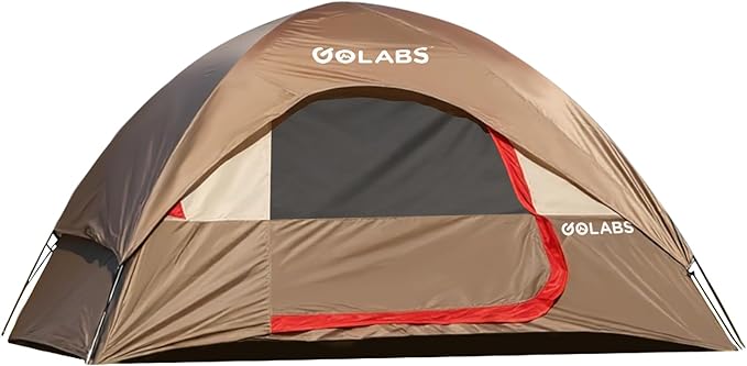 Golabs CT1 2 Person Camping Tent, Easy Set Up in 3 Mins, PU1500mm Waterproof w/Mesh Top & Door with Ventilation, Lightweight 4.4lbs Portable Family Tent with Carry Bag &Interior Storage Pockets &Hook