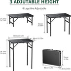 Folding Camping Table Portable Pinic Table 3 Level Height Adjustable Aluminum Alloy Small Foldable Camp Table Light Weight with Carry Handle for Outdoor Indoor Hiking Camp BBQ Beach