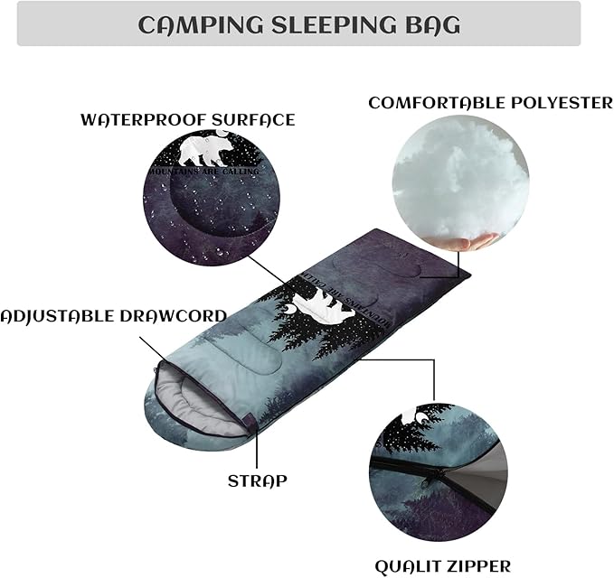 Sleeping Bags for Adults Youth Kids,3D Printing Camping Sleeping Bag for Girls Boys Lightweight Waterproof Cold/Warm Weather Sleeping Bag for 3 Seasons