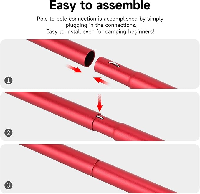 Tent Poles, SAN LIKE Aluminium Telescoping Adjustable Red Tarp Poles with Portable Bags, Heavy Duty Camping Tent Poles for Awnings Canopy Rain Fly Shelter Set of 2-(5 Sections with Adjustable Length)