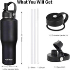 32oz Water Bottle Insulated with Straw,Leak Proof Water Bottles，Mens Water Bottle Stainless Steel for Gym,Hiking,Travel，Sport,1 Liter,Bpa free