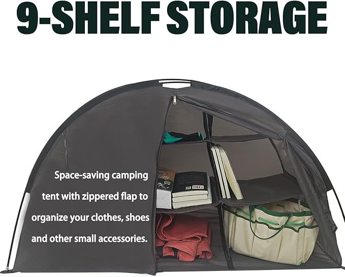 9-Shelf Storage RV Shoe Organizer Tent,Camping Storage Cabinet Tent with Zippered Flap, 9-Shelf Storage
