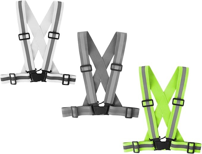 Running Reflective Vest Gear 3 Pack, Adjustable Safety Vest High Visible Reflective Belt Straps Night Walking Vest