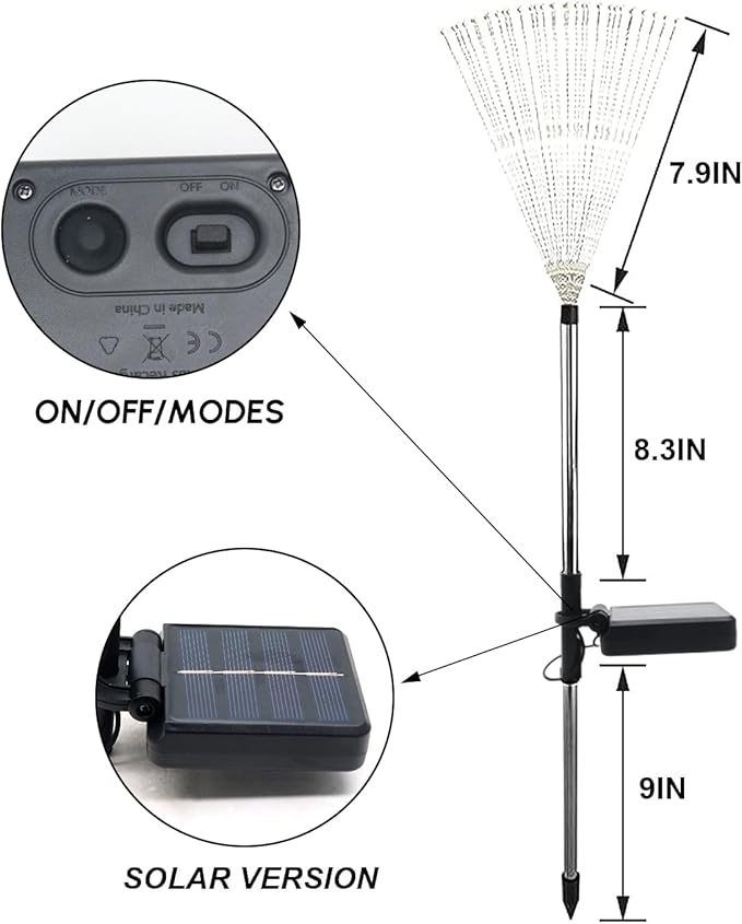 Solar Garden Firework Lights Outdoor Waterproof, 4 Pack Solar Powered Art Stake Twinkle Lighting for Outside Decor, 120 LED Sparklers String Lights for Yard Pathway Decorations(White)