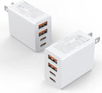 2Pack USB C Charger Block, 40W Fast USB C Wall Charger 4-Port PD Power Adapter + QC Wall Plug Multiport Type C Charging Block Cube for iPhone 17 16 15 Pro Max XR XS 8 7, iPad, Galaxy, Tablet - White