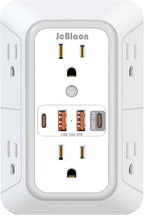 JcBlaon Multi Plug Outlet Surge Protector, Wall Charger with 6 Outlet Splitter with 4 USB Ports(PD 20W), 3-Sided 1050J Surge Protector Power Strip for Home Office Dorm Room Essentials