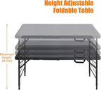 4 FT Folding Table with Carry Handle, Portable Fold-in-Half Plastic Table, Rectangle Foldable Table for Indoor/Outdoor Black