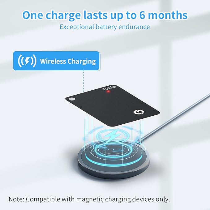 Smart Card (Black) 2 Pack, Smart Wallet Tracker Card Compatible with Apple Find My (iOS only), Bluetooth Tracker with Wireless Charging, IP68 Waterproof Finder, Item Finder with Key Ring/Nylon Lanyard
