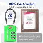SURE LOCK TSA Approved Combination Luggage Locks with Open Alert Indicator – Durable Zinc Alloy Cable Travel Locks with Large Easy-Read Dials for Suitcases, Backpacks & Gym Bags（Green 4 Pack）