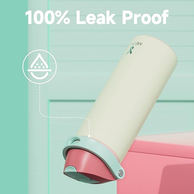 24 oz Insulated Water Bottle with Straw: Meoky Stainless Steel Metal Water Bottle with 2-in-1 Lid - Leak Proof, Cold for 24 Hours, Fits in Car Cup Holder, BPA-Free for Travel Sports Gym, Cream