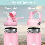 SENDESTAR Stainless Steel Wide Mouth Water Bottle 24oz Double Wall Vacuum Insulated Leak Proof Bottle with New Flex Straw Lid & Spout Lid XIN-PH-0750-1