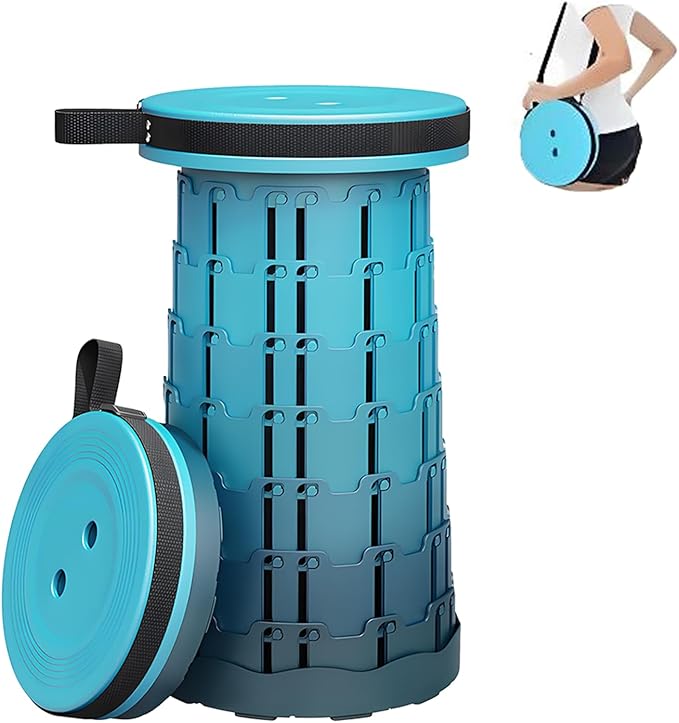 Portable Telescoping Stool, Retractable Folding Stool for Camping Garden Fishing Hiking Travel BBQ, Adjustable Collapsible Stools (Gradient Blue)