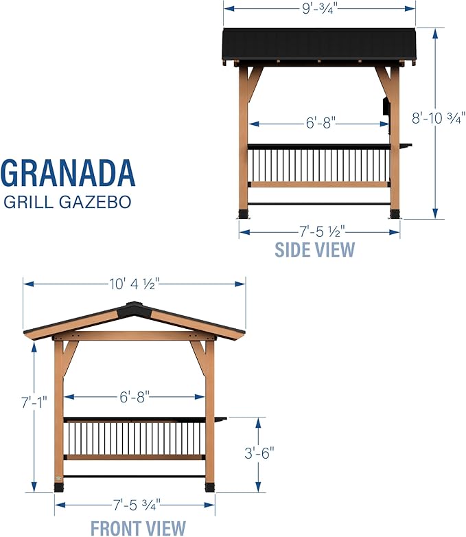 Backyard Discovery Granada 10' x 9' Cedar Wood BBQ Grill Gazebo Pavilion with Hardtop Galvanized Steel Roof, Bar Tops, Powerport, Snow Support, Wind Resistance, Cook Station for Outdoor Patio or Deck