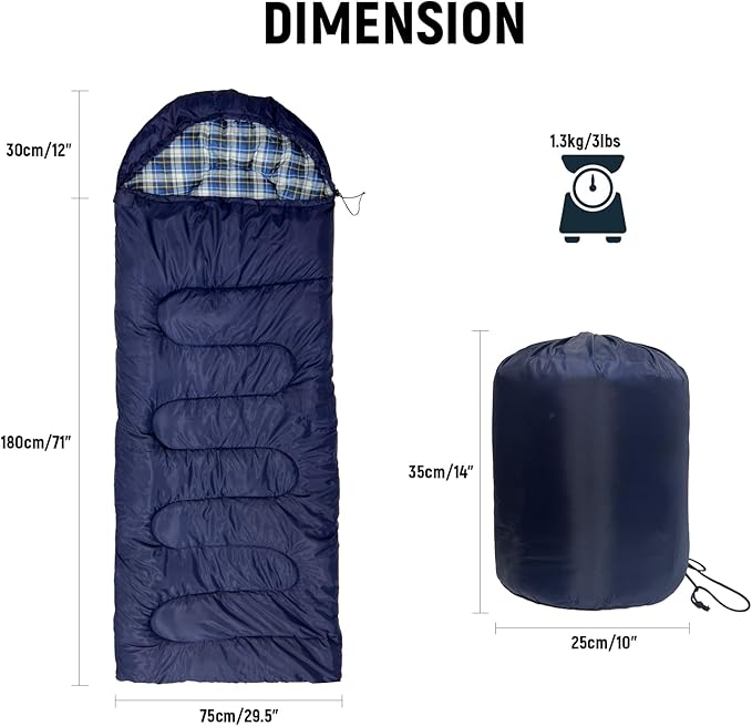 Camping Sleeping Bag for Adults, 3-4 Season Warm & Cold Weather Waterproof Envelope Sleeping Bags for for Backpacking Hiking Travel Outdoors, Adult All Weather Sleeping Bag with 1.5/2/3/4/5lbs Filling