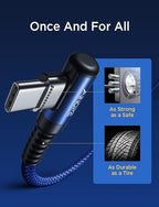 AINOPE Type C Cable [2-Pack, 6.6ft] 3.1A C Charger Cable Fast Charging Right Angle, Durable Nylon Braided USB C Cable Compatible with Galaxy S10 S9 S8 Plus S21, Note 10 9 8, LG (Blue)