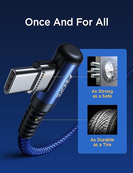 AINOPE Type C Cable [2-Pack, 6.6ft] 3.1A C Charger Cable Fast Charging Right Angle, Durable Nylon Braided USB C Cable Compatible with Galaxy S10 S9 S8 Plus S21, Note 10 9 8, LG (Blue)