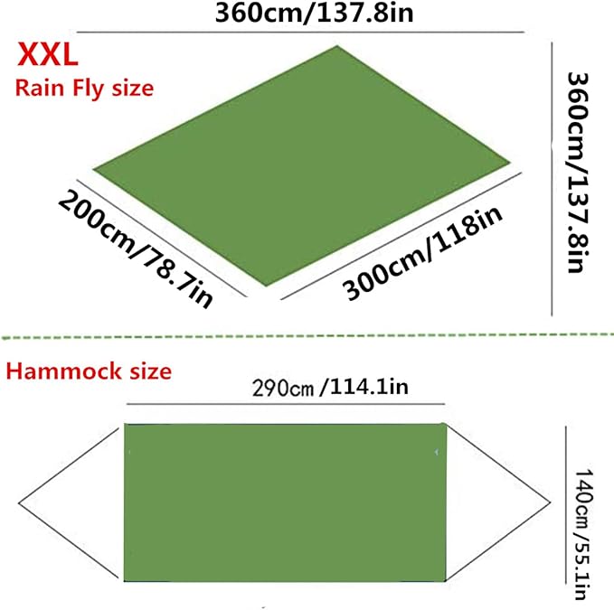 Camping Hammock with Rain Fly Tarp and Mosquito Net with Tree Straps Single &Double Portable Hammocks with Rain Cover for Indoor Outdoor Backpacking Hiking Travel Yard Activities Green
