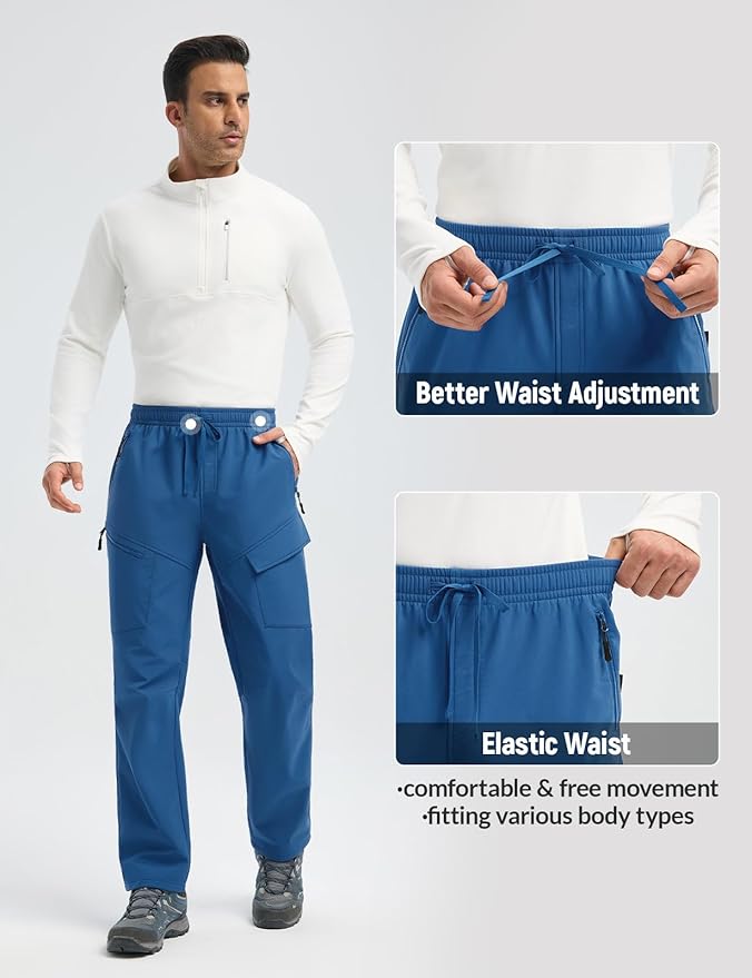 baleaf Men's Fleece Lined Hiking Cargo Pants Softshell Water Resistant Snow Thermal Pants Winter Insulate with Zipper Pocket