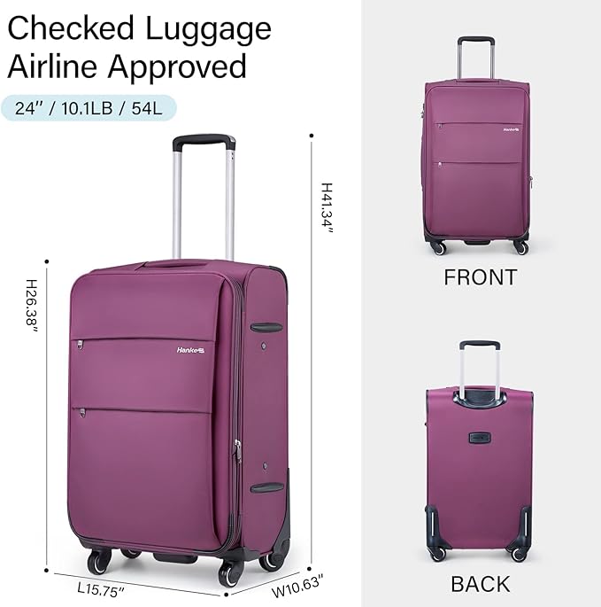 Hanke 24 Inch Expandable Luggage Large Suitcases with Wheels Softside Checked Luggage Rolling Suitcase with Lock Lightweight Travel Luggage for Men and Women 24 Inch Luggage.(Purple)