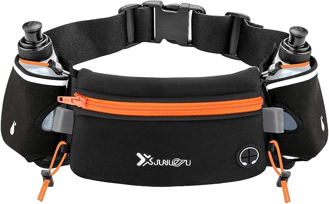 Number-one Running Belt with Water Bottles(2 x 175ML), Hydration Belt Waterproof Waist Pack Bag Fits iPhones Adjustable Sports Waist Pouch for Marathon Running Hiking Cycling