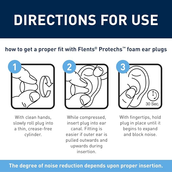 Flents Protechs Foam Ear Plugs for Sleeping, Snoring, Loud Noise, Concerts, Construction, Studying & Traveling, NRR 31, Made in the USA