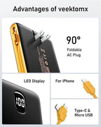 VEEKTOMX Portable Charger with Built in Cables 10000mAh, Power Bank for iPhone with Wall Plug, Travel Essential Fast Charging USB C Slim External Battery Pack for iPhone 17/16/15, Samsung, iPad, etc