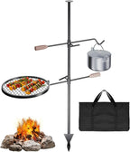 IDZO Swivel Campfire Grill – Heavy Duty Fire Pit Grill Grate, 360° Adjustable Steel Cooking Rack for Open Fire, Portable Outdoor BBQ Campfire Grate for Camping, Hiking, Backyard & Survival Cooking