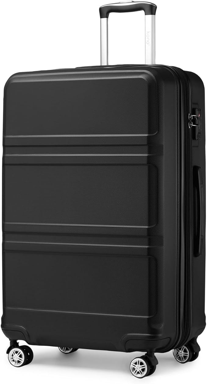 Kono 28 Inch Luggage Expandable Suitcase Lightweight with Spinner Wheels TSA Lock Hardside Large Checked Luggage Durable Rolling Suitcase Black