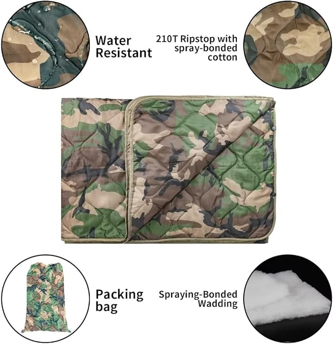 LOOGU Camo Blanket Waterproof Insulation Poncho Liner for Outdoor Camping, Hiking, Hunting, Survival, Backpacking, Picnicking