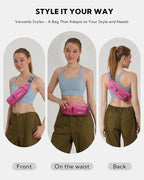 WATERFLY Small Crossbody Fanny Pack: 5 Pocket Slim Lightweight Waist Belt Hip Bag for Women Men Water Resistant Chest Pouch for Travel Hiking Running Walking Fit All Phones - Pink