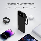 Power Bank 10000mAh Portable Charger with 4 Built-in Cables, Type-C in & Out Phone Charger, External Battery Charger Pack & Travel Essential for iPhone 16/15/14, Samsung, iPad, Android