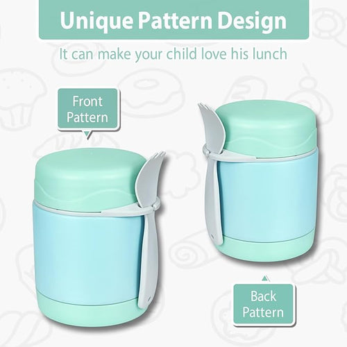 10oz Soup Thermo for Hot Food Kids,Lunch Thermo Kids Food Jar with Spoon Hot Insulated Food Containers,Leak Proof Stainless Steel Wide Mouth Lunch Thermo Jar for School(Mint-Green)