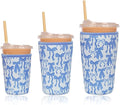 Reusable Insulated Neoprene Iced Coffee Cup Sleeve, Durable Drink Sleeve for Cold Beverages, Beverage Holder for Iced Coffee, Blue Bows