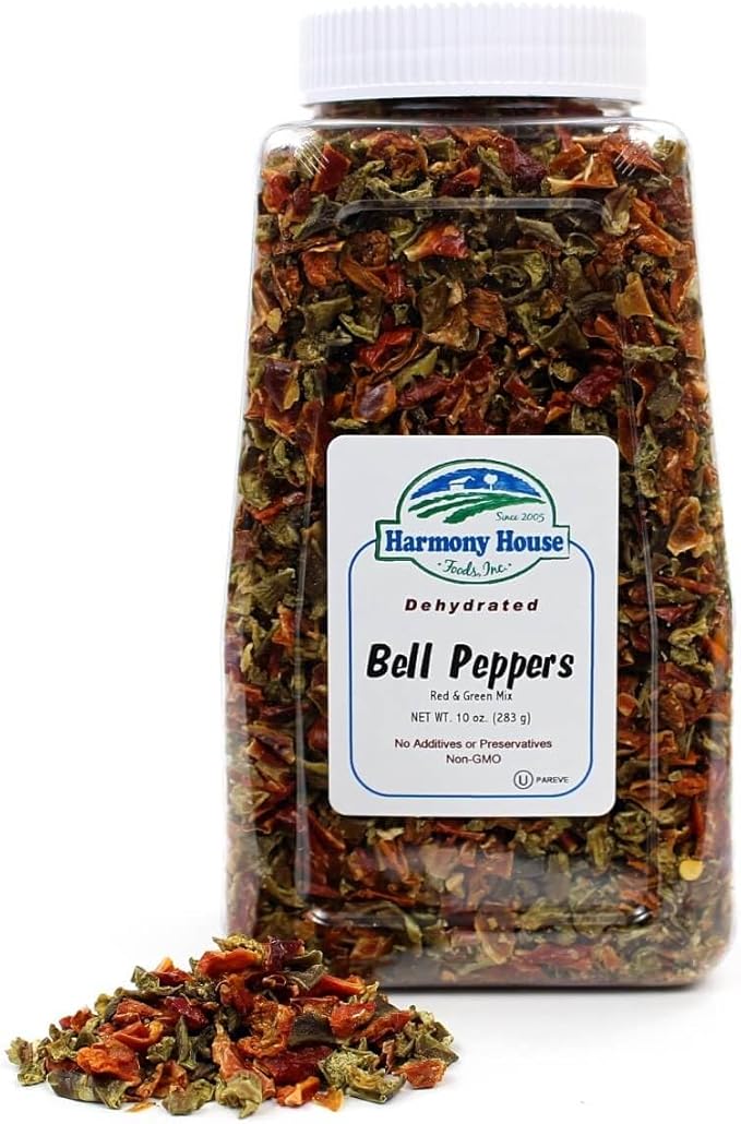 Harmony House Dried Mixed Bell Peppers, Diced – Dehydrated Vegetables for Cooking, Camping, Emergency Supply and More