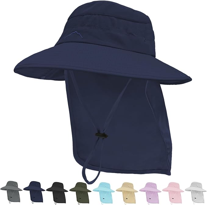 Sun Hats for Men Women, UPF50+ Protection Safari Hat,Wide Brim Fishing Hat with Neck Flap,Bucket Hats for Beach Hiking