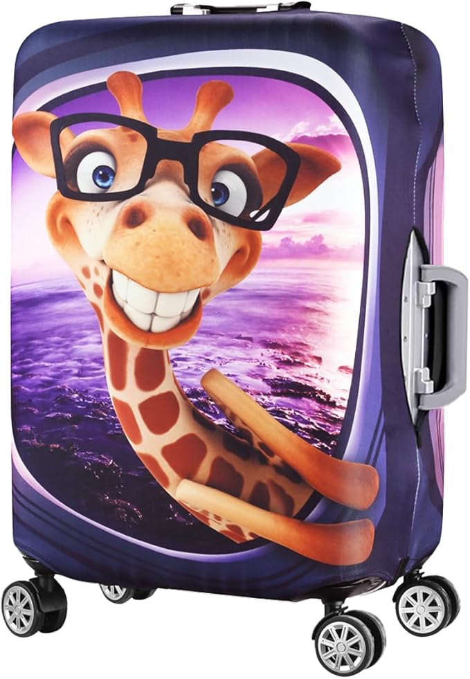 3D Print Design Travel Suitcase Protector Trolley Case Cover 19"-30" Sleeve (M(Fits to 22"-24" Trolley Case), Giraffe(New Version))
