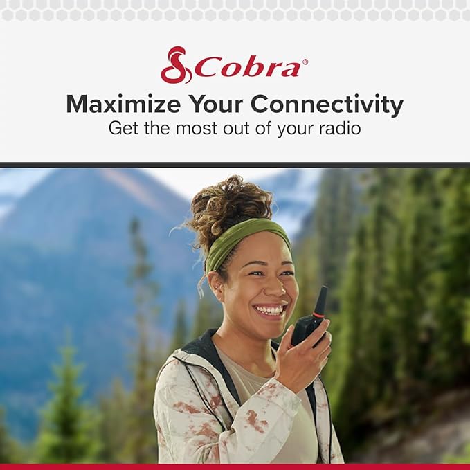 Cobra RX680 2-Pack Walkie Talkies & Compatible Cobra GA-SV01 2P Surveillance Headset Microphones: Rugged & Splashproof Two-Way Radios, Rechargeable, 60 Preset Channels, 38-Mile Range, Black/Orange