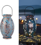 Stargarden 2Pack Outdoor Solar Lanterns, Hollow Out Metal Garden Light Decorative Hanging Lights, Solar Lanterns Outdoor Waterproof for Patio, Lawn, Yard( Blue)