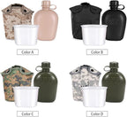 HXBER 3 Piece Canteen Kit with Aluminum Cup and Cover for Outdoor Camping Hiking Backpacking Survival