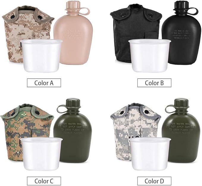 HXBER 3 Piece Canteen Kit with Aluminum Cup and Cover for Outdoor Camping Hiking Backpacking Survival