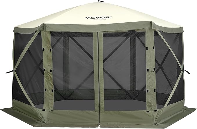 VEVOR 12x12ft Pop Up Gazebo Tent with Mosquito Netting, 6 Removable Wind Panels & 2 Mesh Windows, Outdoor Canopy Shelter for Patio, Army Green