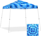 EAGLE PEAK 10x10 Slant Leg Pop-up Canopy Tent Easy One Person Setup Instant Outdoor Beach Canopy Folding Portable Sports Shelter 10x10 Base 8x8 Top (Tie Dye Blue)