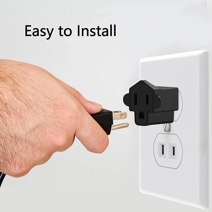 JACKYLED ETL Listed 3-2 Prong Converter Polarized Grounding Adapter 3-Prong to 2-Prong Adapter Fireproof Material 392℉ Resistant Wall Outlets for Household Appliances Industrial, Black, 8 Pack