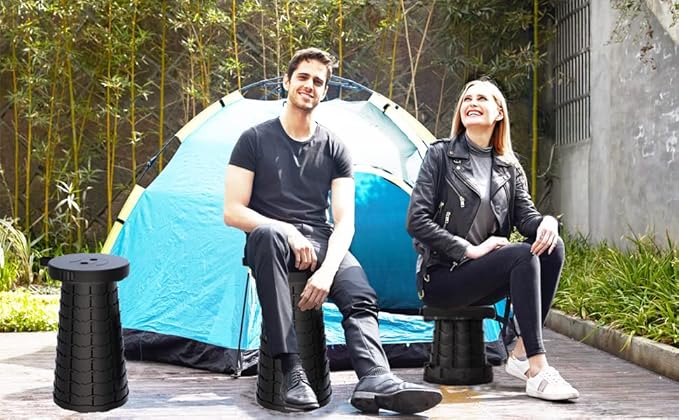 ALEVMOOM Collapsible Stool with Cushion, Portable Telescoping More Sturdy Load Capacity 200kg, Retractable Adjustable Camping Folding Stool for Outdoor Hiking BBQ Climb