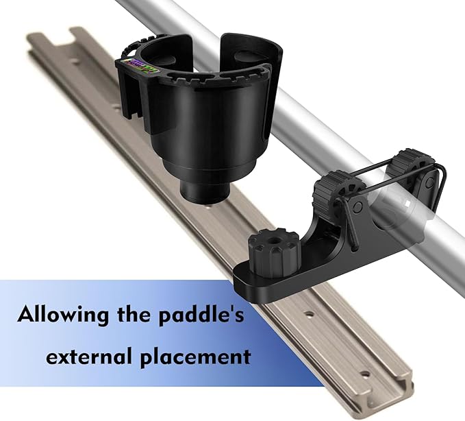 1006 2 PCS Adjustable Kayak Paddle Holder Track Mount Fits Various Shaft Diameters –Universal Rail Mount for Paddle, Fishing Rod, Net – Kayak Accessories for Fishing & Touring