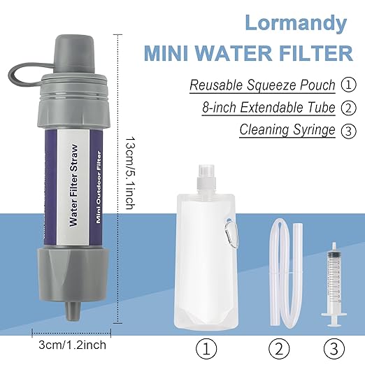 Personal Straw Water Filter - Water Filtration System, Straw Water Purification System, Portable Water Purifier - Outdoor Emergency Survival Gear for Hiking, Camping Accessories and Travel