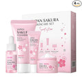 Skin Care Kit Cherry Blossom Korean Skincare Set for Teen Girls & Women Travel Sizes Hydrating Cleanser, Anti-Aging Serum, Moisturizer, Eye Cream - Radiant Gentle Skin Cleaning Mini Holiday Gift (4PC)